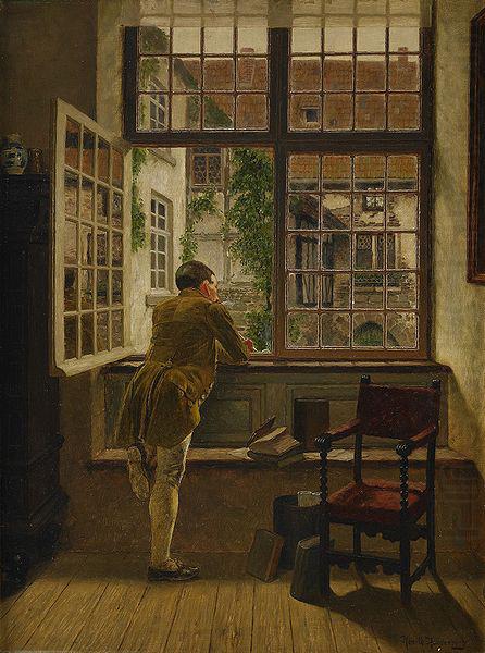Interior with a boy at a window, Henrik Nordenberg